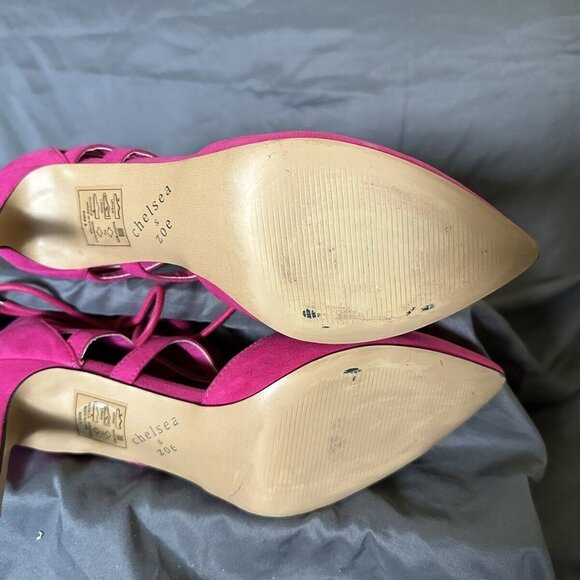 Chelsea & Zoe‎ Women Hot Pink Zip Up The Back Tie on The Ankle 3 Inch Heel Sz 8 - Picture 5 of 8